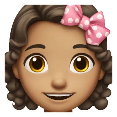 girl with medium dark brown hair and a stupid smile on her face. Wearing a polkadot pink dress and bow, dresses like a two year old. sticker