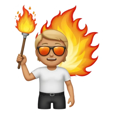 Comic emoji of man trying to fan himself because it's sunny then suddenly his butt is on fire but then it got bigger and then goes to the ocean but makes the fire bigger sticker