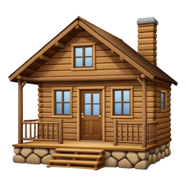 A rustic wooden cabin with horizontal log-style siding and a small front porch enclosed by crossed wooden railings. The cabin has a simple rectangular shape, a sloped roof, and warm brown wood tones throughout. sticker