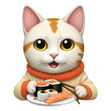 A cat wearing a sweater eating sushi  sticker