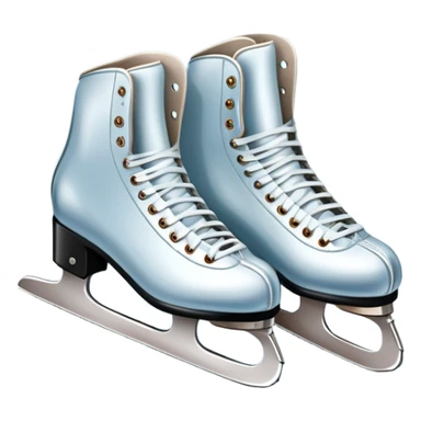 An icon featuring a pair of elegant figure skates resting on scratched ice in the center of an ice stage. The background shows distant spectator stands, with soft spotlights highlighting the skates. Transparent background emphasizes the quiet beauty of the scene. sticker