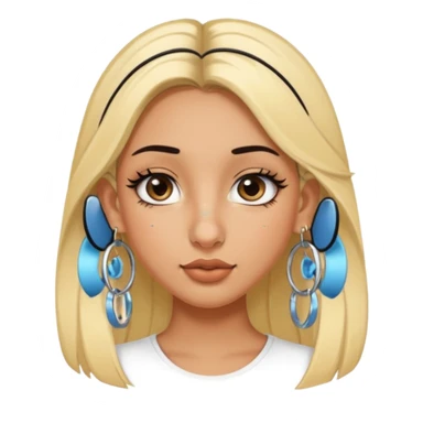 a tanned girl with blonde and black hair, big eyelashes, hoop earrings and a nose ring on the right nostril and a nose stud in the left nostril sticker