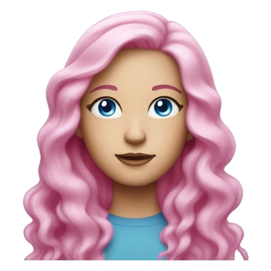 white woman with light blue eyes, a neon blue star on her right cheek and very long and slightly wavy bright pink hair sticker