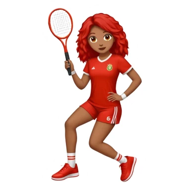 Crie uma rapariga com cabelo encaracolado, longo e frisado, olhos escuros, muitos sinais na cara, blusa vermelha e branca às riscas, calças de ganga, ténis samba fake  sticker