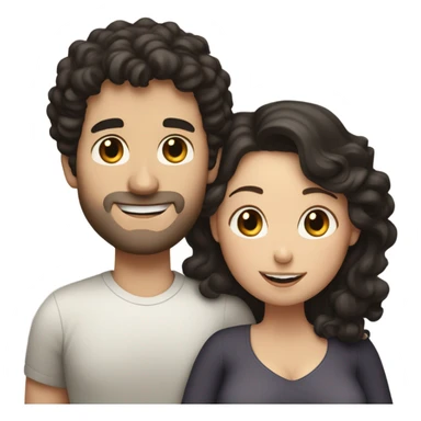 A white man with dark curly hair hugs a pregnant white woman with dark hair sticker