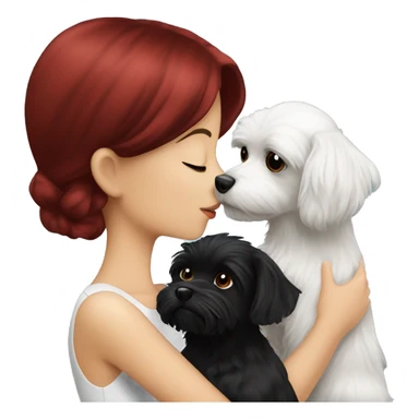 Dark-red-haired girl kiss her Black-Maltese-Black-dog sticker