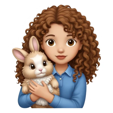 cute light skin curly brown haired girl holding a lionhead rabbit sticker