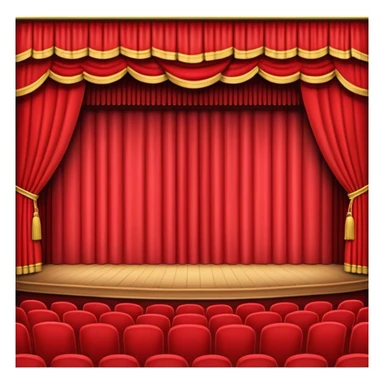 An emoji of an empty theatre stage with red curtains, simple sticker