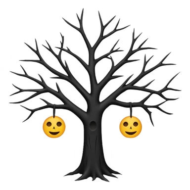  black dead tree silhouette, leafless, dark minimal style, simple emoji, centered, no background sticker