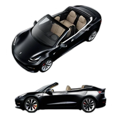 open top, black color, Tesla Model 3, black upholstery, side view sticker