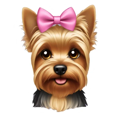 Yorkie wearing a bow sticker