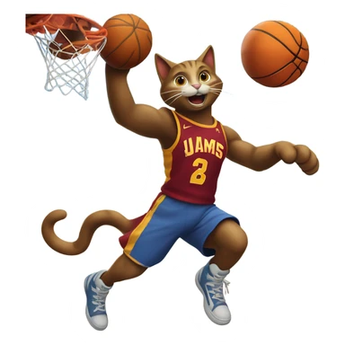 Cat dunking on LeBron James sticker
