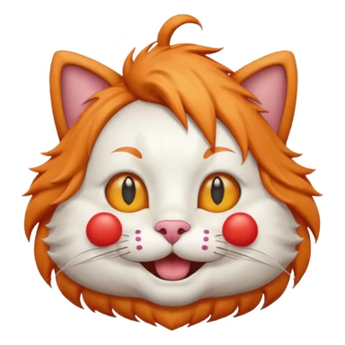 cat wearing a clown wig and mustache, emoji style sticker