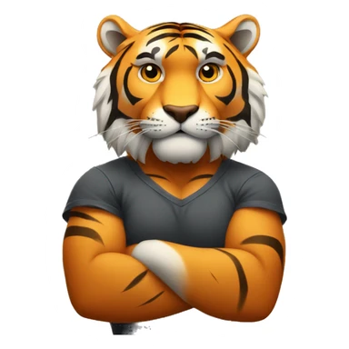 Tiger with his arms crossed thinking about love sticker
