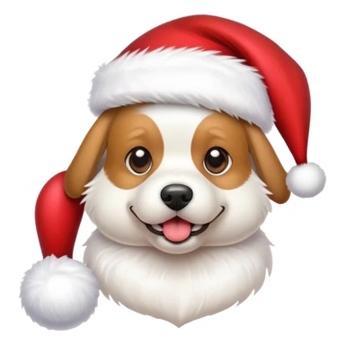 Dog wearing a Santa hat with a toy sticker