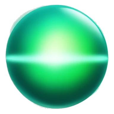 Generate an emoji of a circular glowing orb with an aqua-green gradient center and a dark green border. The orb should emit soft, white light streaks radiating outward sticker