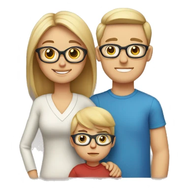 Family: mom blondie, dad with brown hair and glasses, 2 children: 7 year old son with blond hair and little baby in mother arms sticker