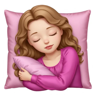 sleeping girl with pale skin and light brown wavy hair with a pink silk pillow sticker
