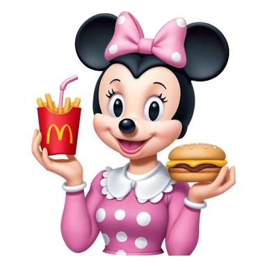 A classic Minnie Mouse happily eating a McDonald’s happy meal sticker