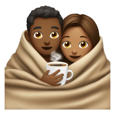TAN SKIN GIRL AND BROWN SKIN BOY inside a blanket sipping coffee sticker