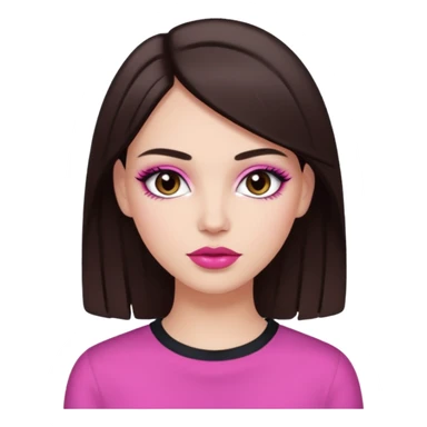 White girl with straight dark brown hair and dark brown eyes, pink lips, "clean girl" makeup  sticker