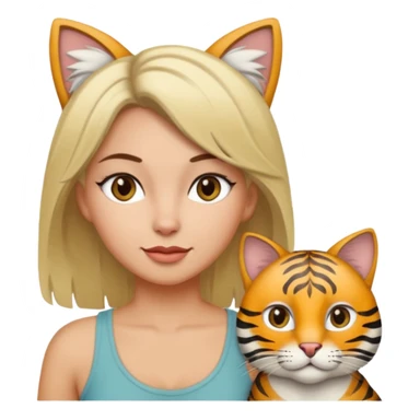 Une femme avec les cheveux dégradée, brun et blond, qui fait un câlin à son chat gris, tigré avec les extrémités que pattes et pointe d’oreilles noires et le dessous du menton blanc sticker