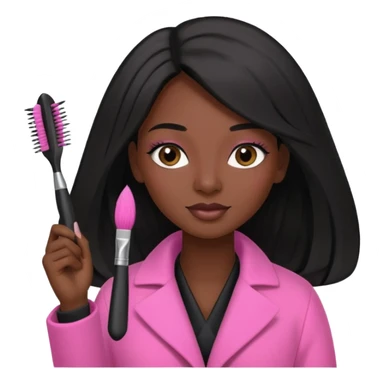 Cosmetologist, dark skin, long black hair, with cosmetology brush, and pink coat sticker