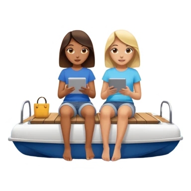 Girls sitting on a pontoon boat watching iPad at sunset sticker