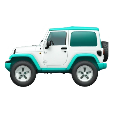 White Jeep with big tires and teal accents  sticker