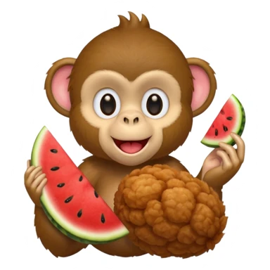Monkey eating fried chicken and watermelon sticker