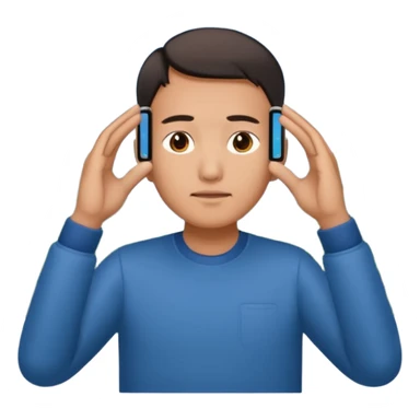 a chinese holding an smartphone with both hands in landscape mode(horizontally) on top of his forehead sticker