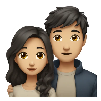 A half pale Asian man with short dark hair and amber eyes embracing and loving a half Asian woman with long wavy dark hair and dark hazel eyes. They love each other a lot And have good fashion taste. sticker