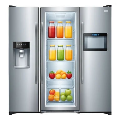 A refrigerator with a transparent front glass divided into three sections sticker