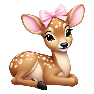 Baby deer with a little light pink bow on its head. The deer is curled up. sticker