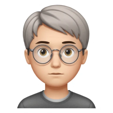 GREY HAUR teen boy with medium short middle parted hair, GREY eyes, round Glasses looking judging to the Side sticker