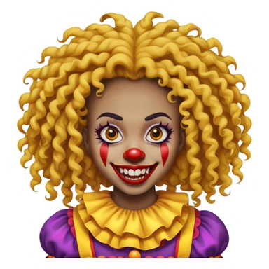 black girl curly long hair with clown scary face yellow teeth sticker