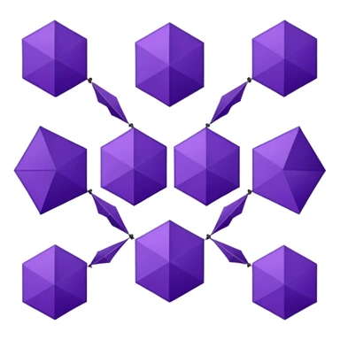 Dark purple central hexagon surrounded by 6 lighter purple elongated hexagons/kites with thin white lines. Two horizontal white lines through it. sticker