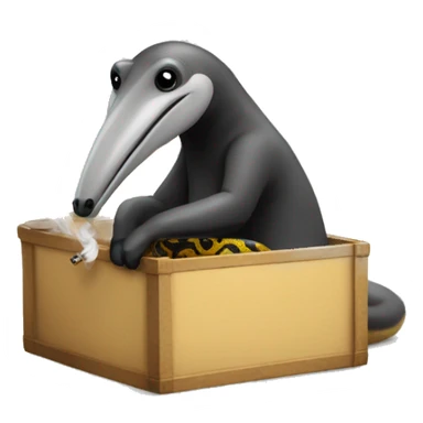 anteater in a box box, smoking a pipe with a python format sticker