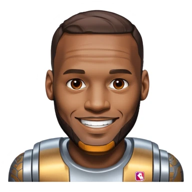 Lebron James smiling
half his face is robot/cyborg like sticker
