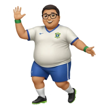 make an guy called pedro who is dancing with a football and playing brazzilian phonk and hee has glasses and is obese sticker