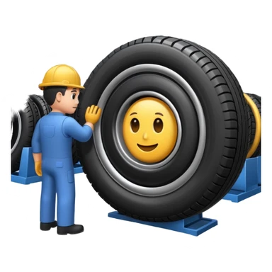 emoji of tire, inside the manufacturing factory, getting inspected by machine not by hunan, the machine is complicated  sticker