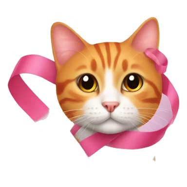 Pink ribbon with orange cat sticker