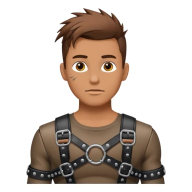 Brown haired guy in punk chest leather fashion harness sticker