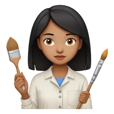 black haired light brown skinned painter girl with canvas sticker