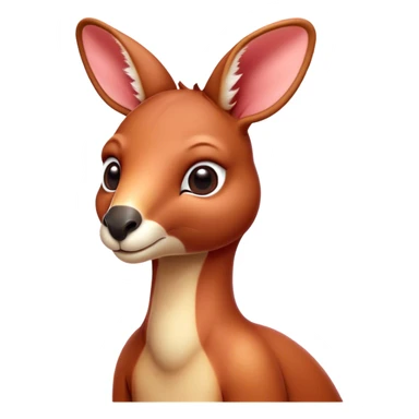 Cinematic Cute Adult Red Kangaroo Portrait Emoji, Head tilted playfully and inquisitively, showcasing a charming, robust build with soft reddish fur and a uniquely red kangaroo-like head featuring a gentle, elongated snout and rounded ears, with large, sparkling eyes full of wonder, Simplified yet irresistibly adorable features, highly detailed, glowing with a warm, friendly glow, high shine, affectionate and lively, stylized with a touch of outback whimsy, soft glowing outline, capturing the essence of a mischievous yet loving kangaroo that seems as if it could hop out of the screen into your arms! sticker