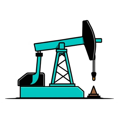 Oil pumpjack (nodding donkey), minimalist design with soft gradients in sky blue, teal green, white, and light gray sticker