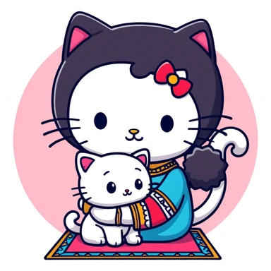 Hello kitty giving a kiss to a marocan boy with long curly hair  sticker