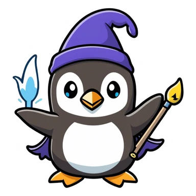 penguin wizard casting a spell sticker