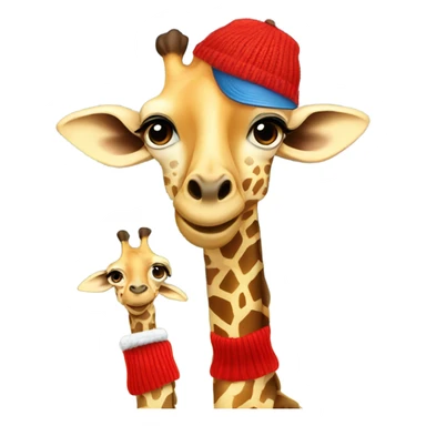 Giraffe wearing a red sweater in Africa and a blue hat  sticker