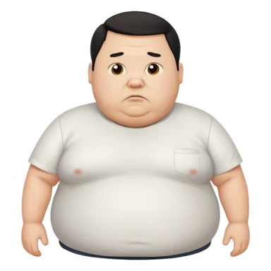a cartoon fat man holding his stomach wearing t shirt, while looking confused? dont show nipples sticker